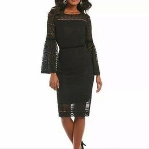 Antonio Melani Alfa Black Lace Sheath Dress with Bell Sleeves - Size 12
